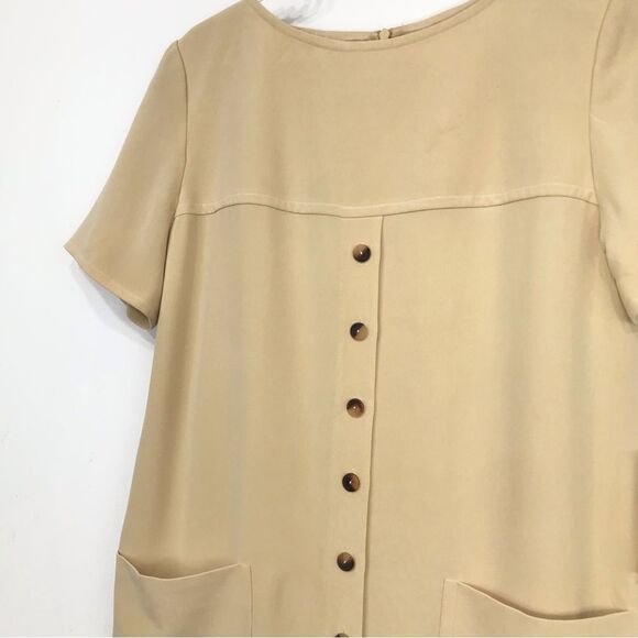 Jones New York Creamy Tan 100% Silk Minimalist Neutral Shift Dress NEW - Picture 4 of 14